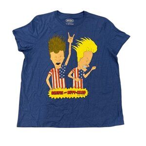 MTV Beavis And Butt-Head 2XL Patriotic T-Shirt 100% Cotton Blue Short Sleeve
